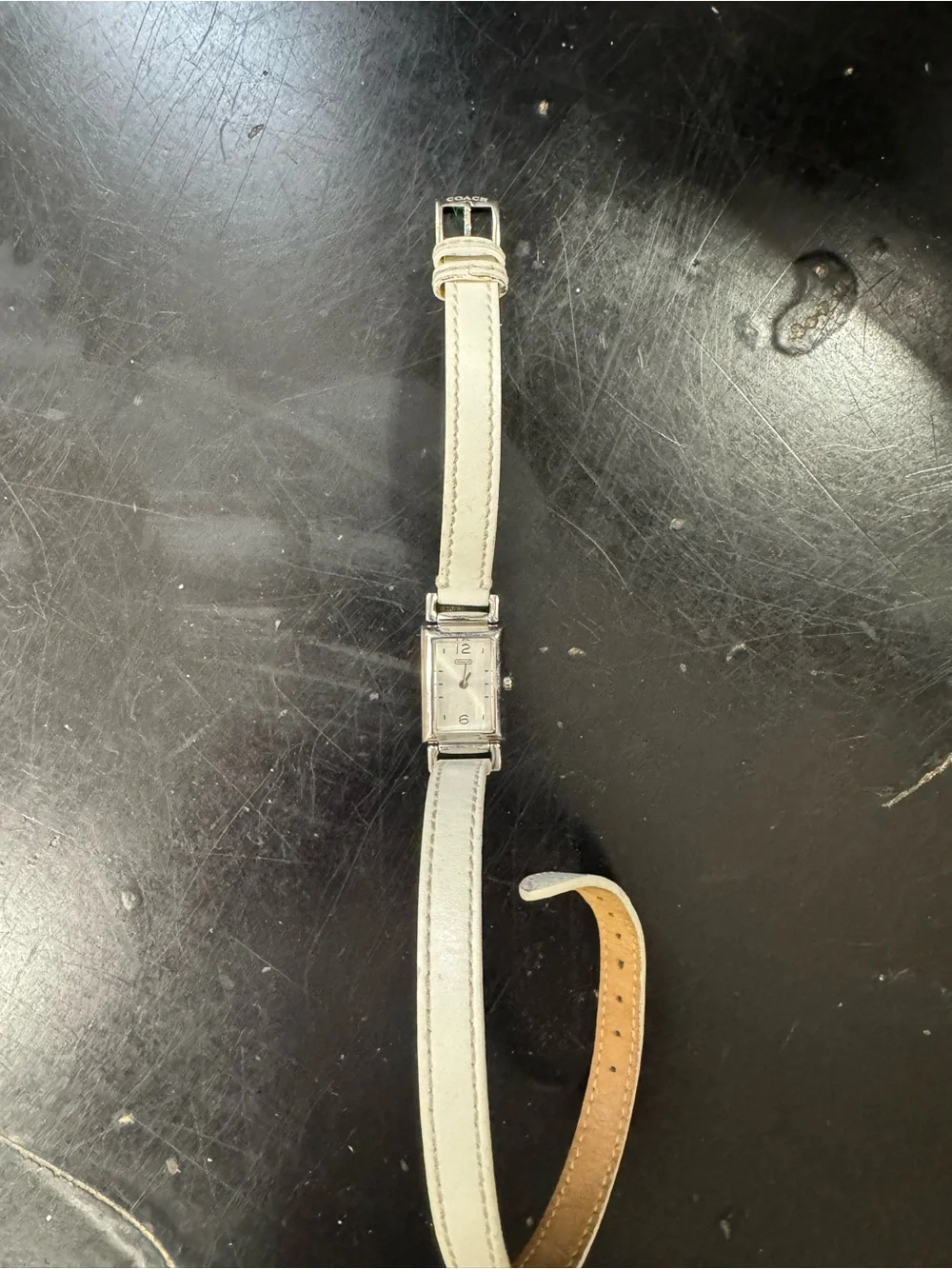 Coach White Silver Rectangular Madison Women's Watch with wrap band.